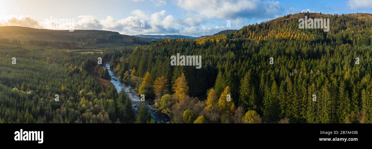 Galloway Forest e River Dee in autunno, Dumfries & Galloway, Scozia Foto Stock
