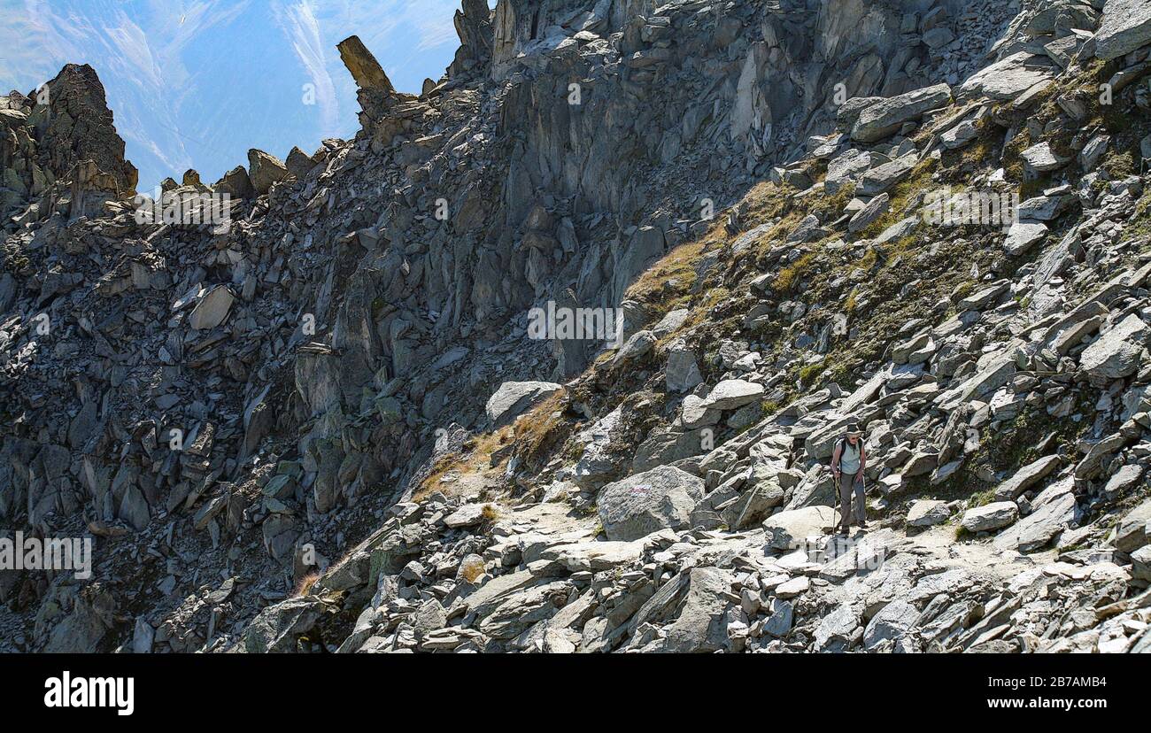 Escursioni nell'Eggishorn nelle Alpi Bernesi, Svizzera. Foto Stock