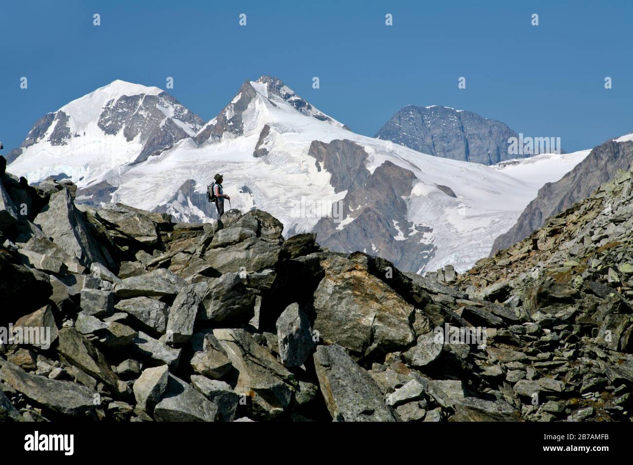 Escursioni nell'Eggishorn nelle Alpi Bernesi, Svizzera. Foto Stock
