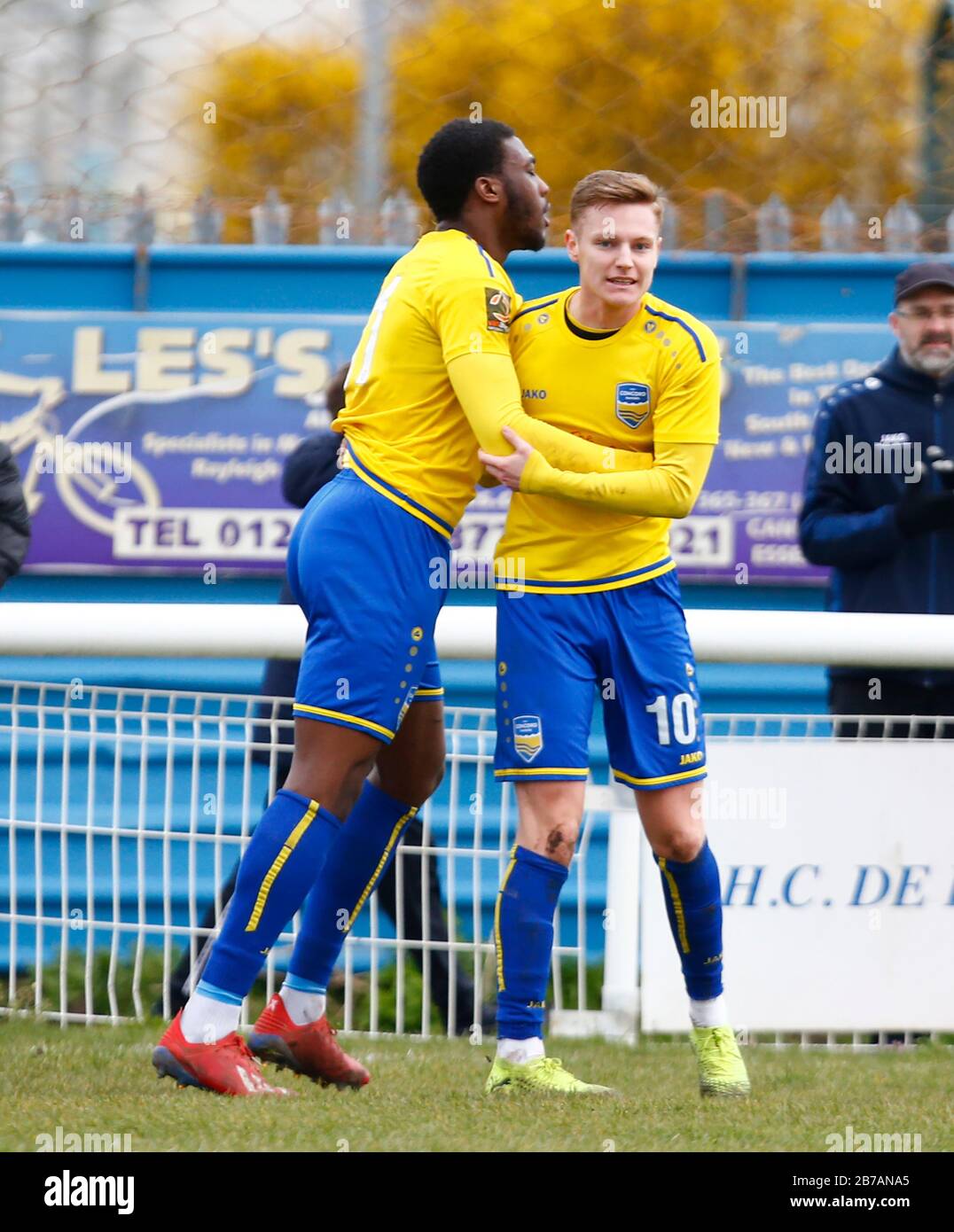 Canvey, Regno Unito. 14 Marzo 2020. James Blanchfield di Concord Rangers celebra il suo obiettivo durante il Vanarama National League South Match tra Concord Rangers e Tonbridge Angels a Thames Road, Canvey Island, il 14 marzo 2020. Credit: Action Foto Sport/Alamy Live News Credit: Action Foto Sport/Alamy Live News Foto Stock
