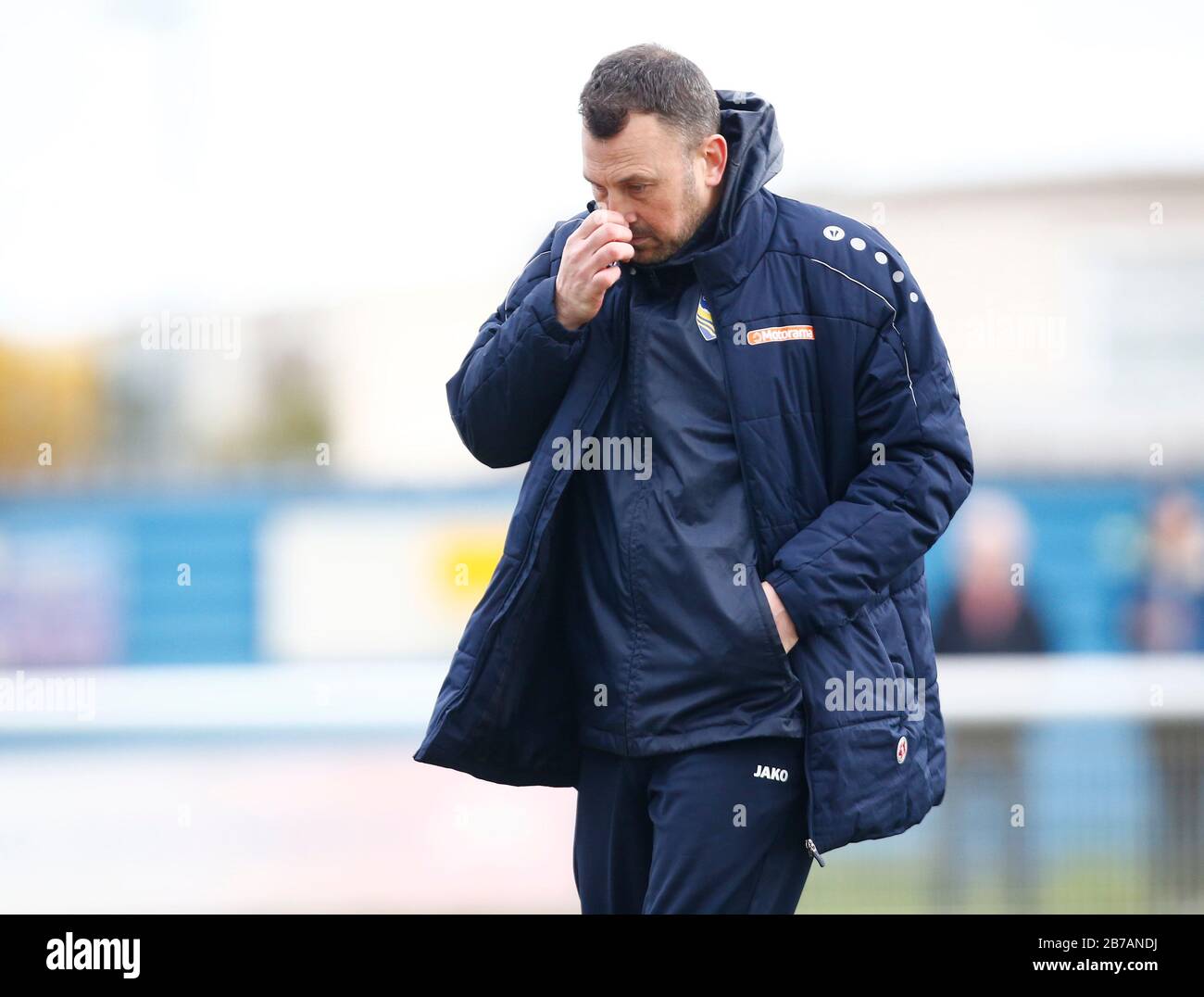 Canvey, Regno Unito. 14 Marzo 2020. Danny Scopes manager di Concord Rangers durante il Vanarama National League South Match tra Concord Rangers e Tonbridge Angels a Thames Road, Canvey Island, il 14 marzo 2020. Credit: Action Foto Sport/Alamy Live News Credit: Action Foto Sport/Alamy Live News Foto Stock
