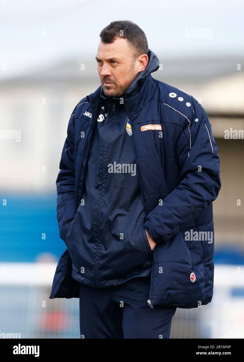 Canvey, Regno Unito. 14 Marzo 2020. Danny Scopes manager di Concord Rangers durante il Vanarama National League South Match tra Concord Rangers e Tonbridge Angels a Thames Road, Canvey Island, il 14 marzo 2020. Credit: Azione Foto Sport/Alamy Live News Foto Stock