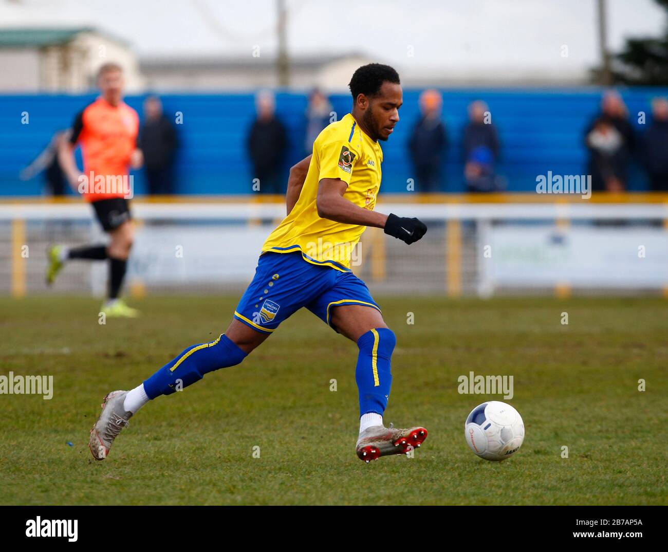 Canvey, Regno Unito. 14 Marzo 2020. Lamar Reynolds di Concord Rangers in azione durante il Vanarama National League South Match tra Concord Rangers e Tonbridge Angels a Thames Road, Canvey Island, il 14 marzo 2020. Credit: Azione Foto Sport/Alamy Live News Foto Stock