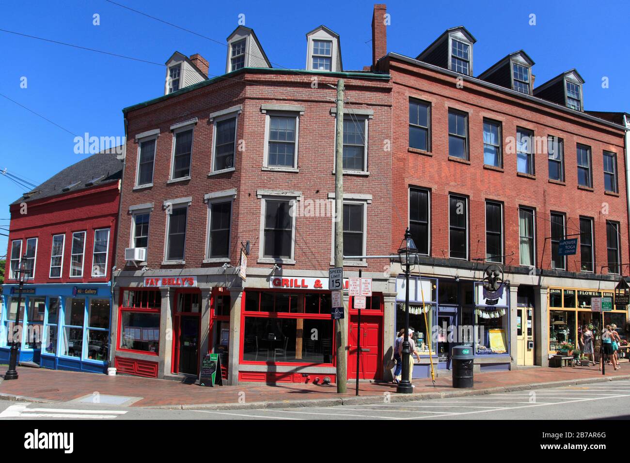 Architettura Storica, Bow Street, Centro Città, Portsmouth, New Hampshire, New England, Usa, Nord America Foto Stock