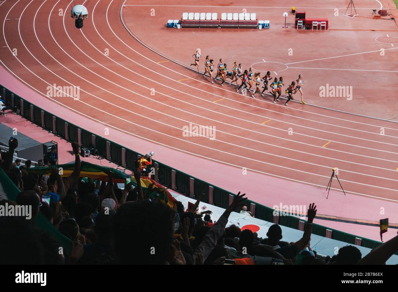Le corridore femminili che si disputano ai Campionati mondiali di atletica IAAF 2019 allo stadio internazionale Khalifa, Doha, Qatar Foto Stock