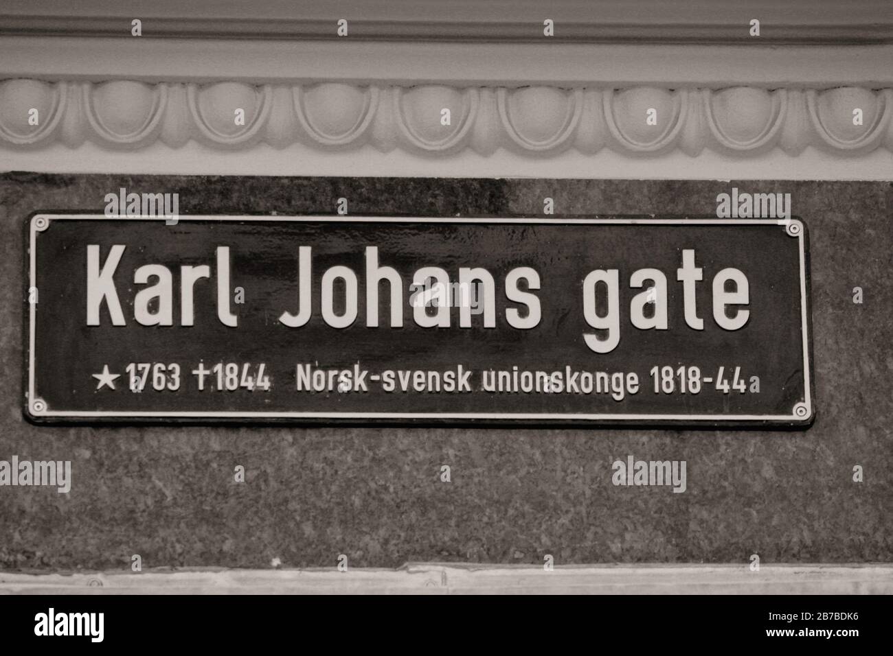 Cartello Karl Johans Gate Street a Oslo Foto Stock