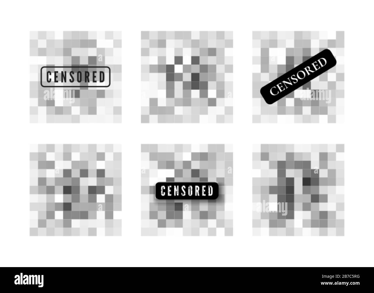 Dati censurati. Area sfocata pixel trasparenti. Diminuire la nitidezza nell'illustrazione. Contenuti privati. Mosaico di censura. Vettore Illustrazione Vettoriale