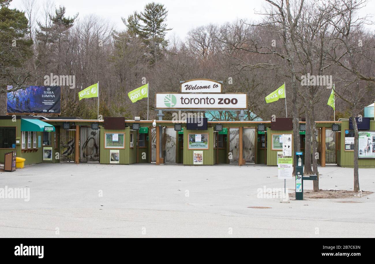Toronto, Canada. 14 Marzo 2020. Lo zoo di Toronto è chiuso a Toronto, Canada, il 14 marzo 2020. Tra un numero crescente di casi COVID-19, la città di Toronto ha chiuso i principali servizi urbani il sabato. Fino ad oggi, sono stati segnalati più di 200 casi di COVID-19 in Canada. Credit: Zou Zheng/Xinhua/Alamy Live News Foto Stock