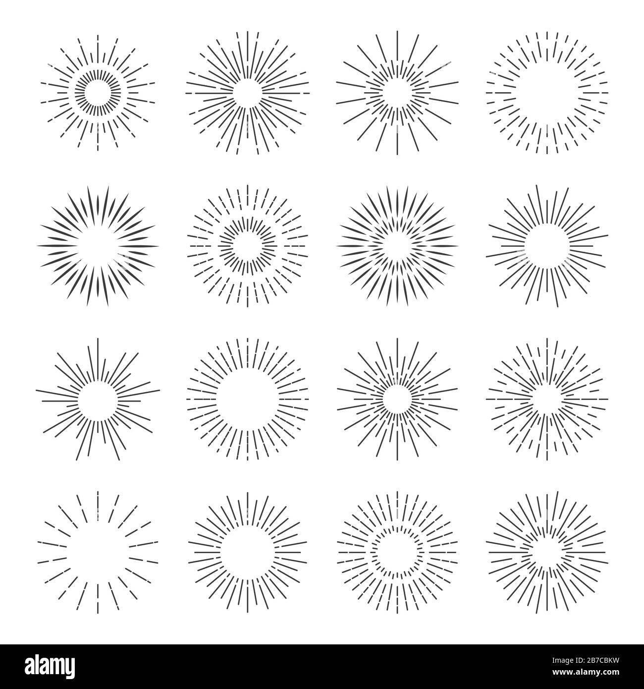 Icone Sunburst. Logo Starburst SPARK BLAST. Raggi di esplosione del sole vettoriale. Set di badge Sunshine Explosion Illustrazione Vettoriale