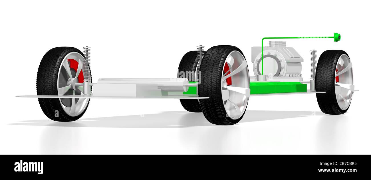 Auto elettrica/veicolo elettrico - concetto di mobilità elettronica. Rendering 3D Foto Stock