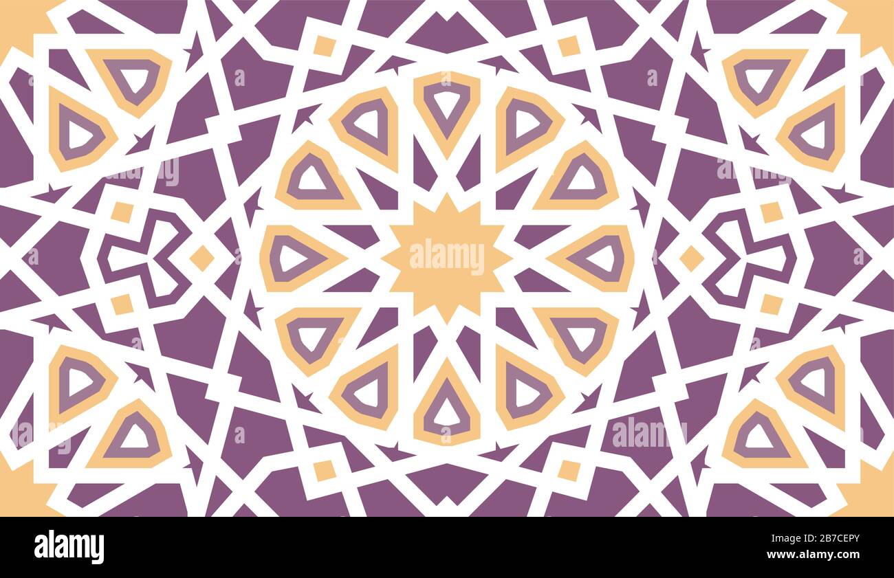 Arabo, motivo vettoriale di piastrelle geometriche islamiche senza giunture. Illustrazione Vettoriale