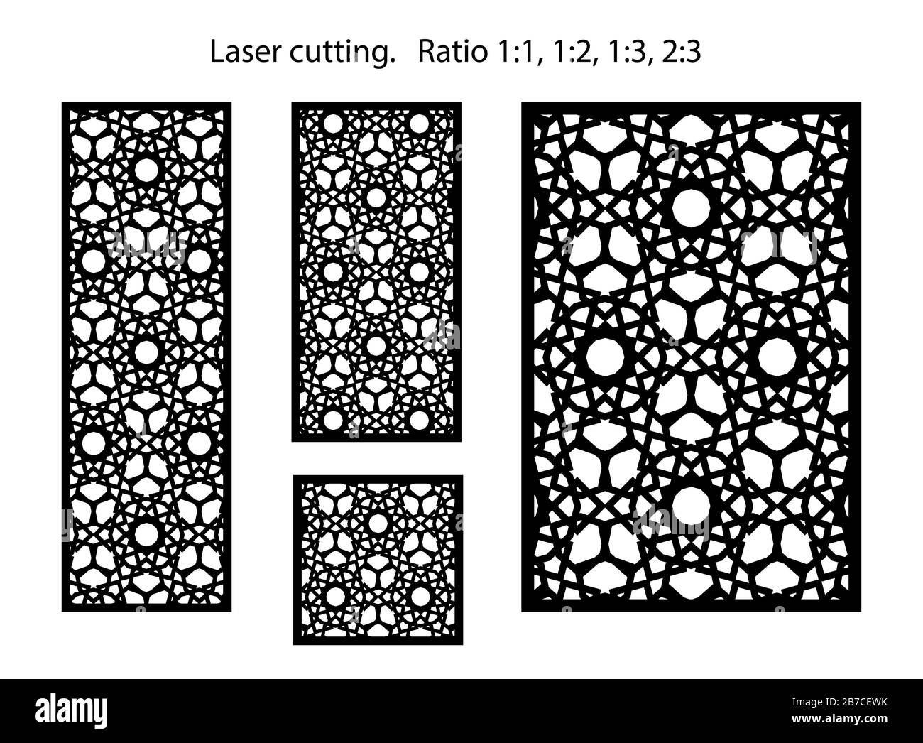 Set di schermi decorativi vettoriali, pannelli per taglio laser. Illustrazione Vettoriale