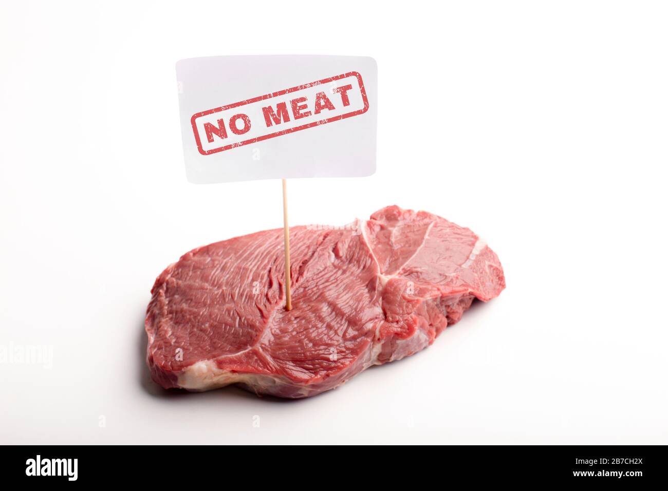 Bistecca fresca con un'iscrizione senza carne Foto Stock
