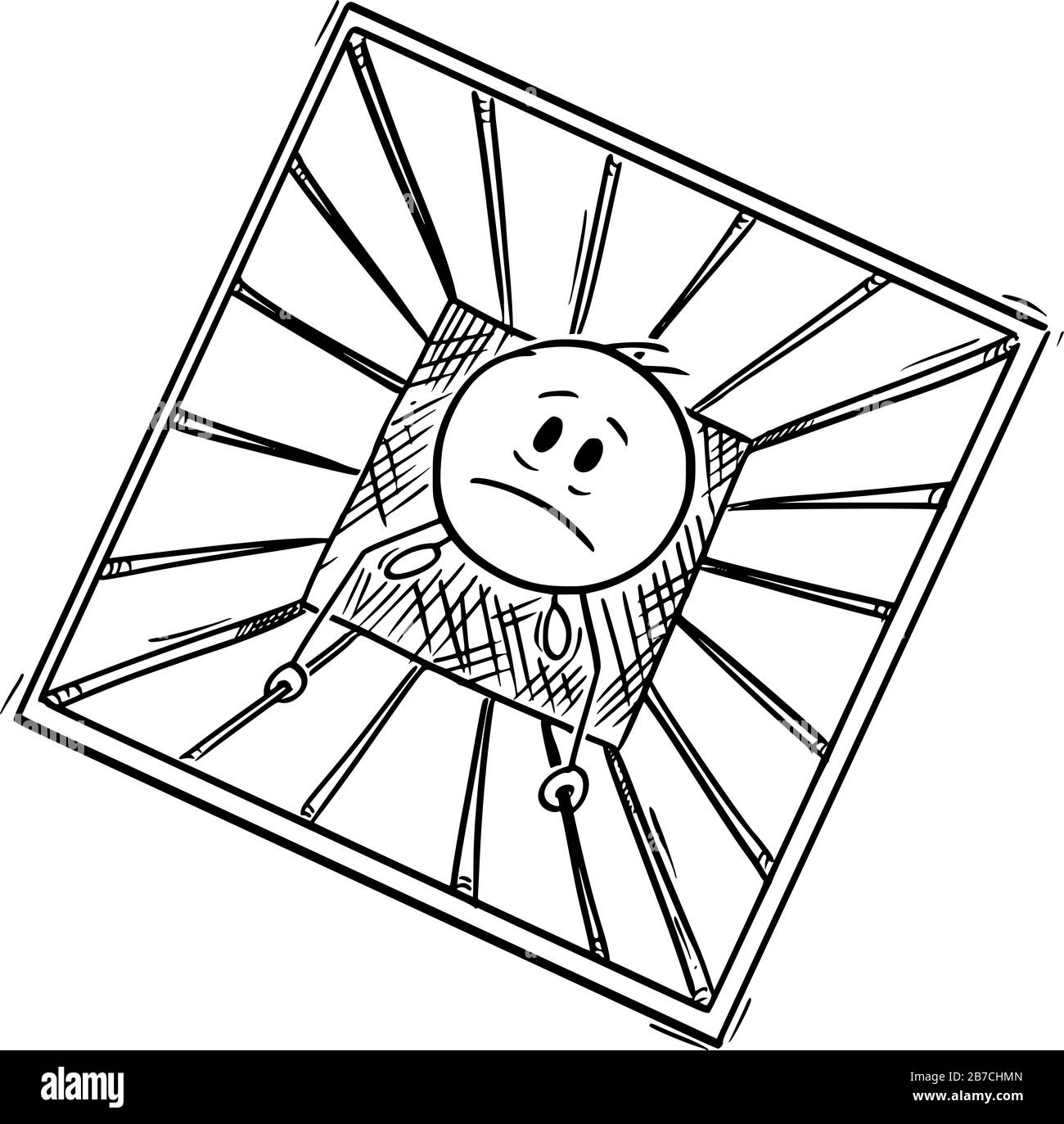 Figura del bastone del cartoon del vettore che disegnano l'illustrazione concettuale del prigioniero o dell'uomo intrappolato nella prigione o nella prigione o nella gabbia. Illustrazione Vettoriale