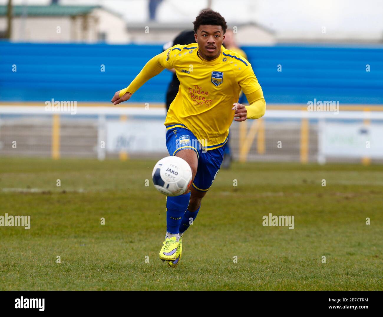 Decarrey Sheriff di Concord Rangers in azione durante la Vanarama National League South Match tra Concord Rangers e Tonbridge Angels al Tamigi R. Foto Stock