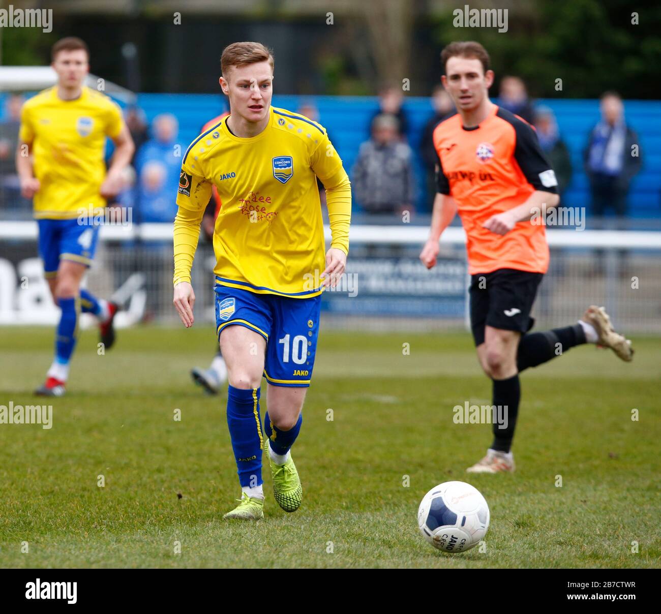 James Blanchfield di Concord Rangers in azione durante la Vanarama National League South Match tra Concord Rangers e Tonbridge Angels al Tamigi Foto Stock