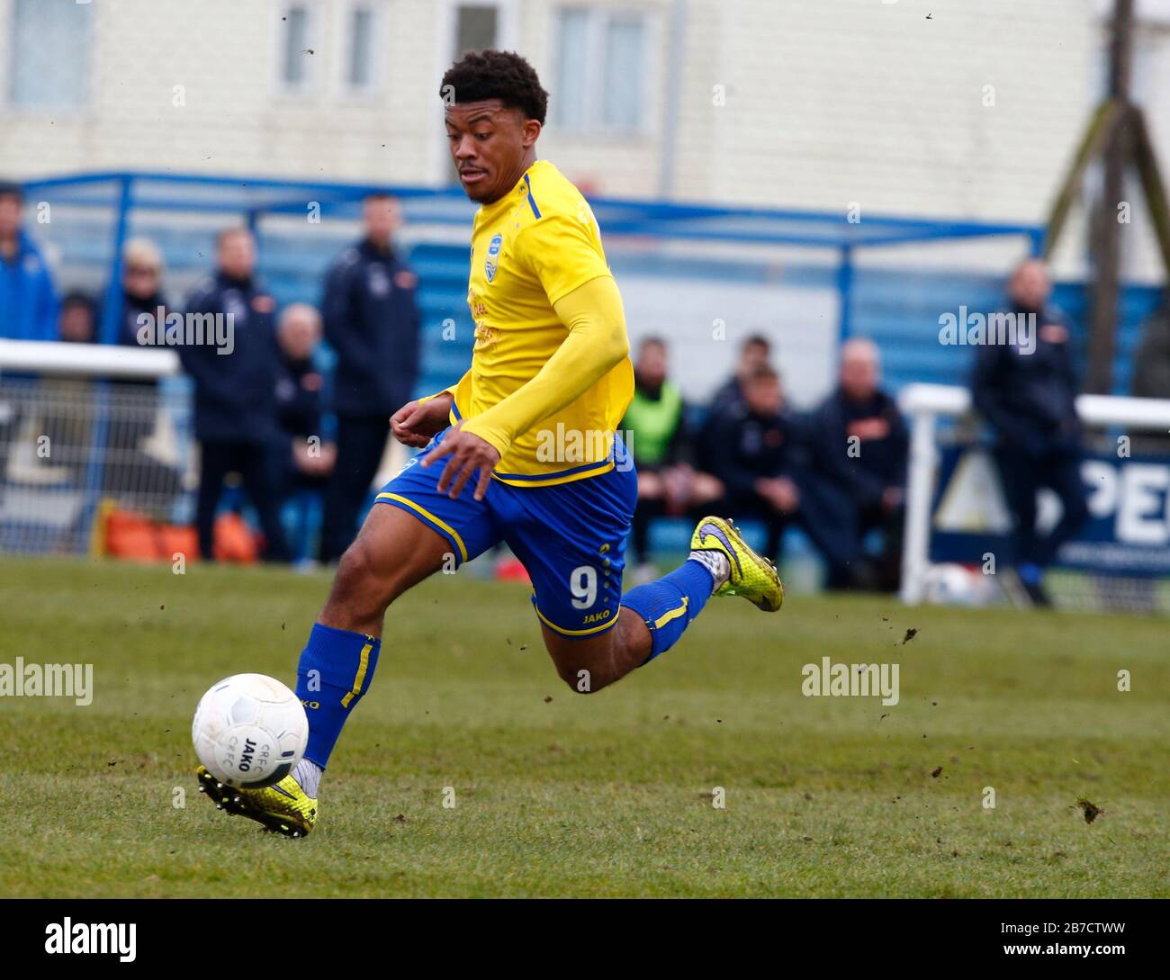 Decarrey Sheriff di Concord Rangers in azione durante la Vanarama National League South Match tra Concord Rangers e Tonbridge Angels al Tamigi R. Foto Stock