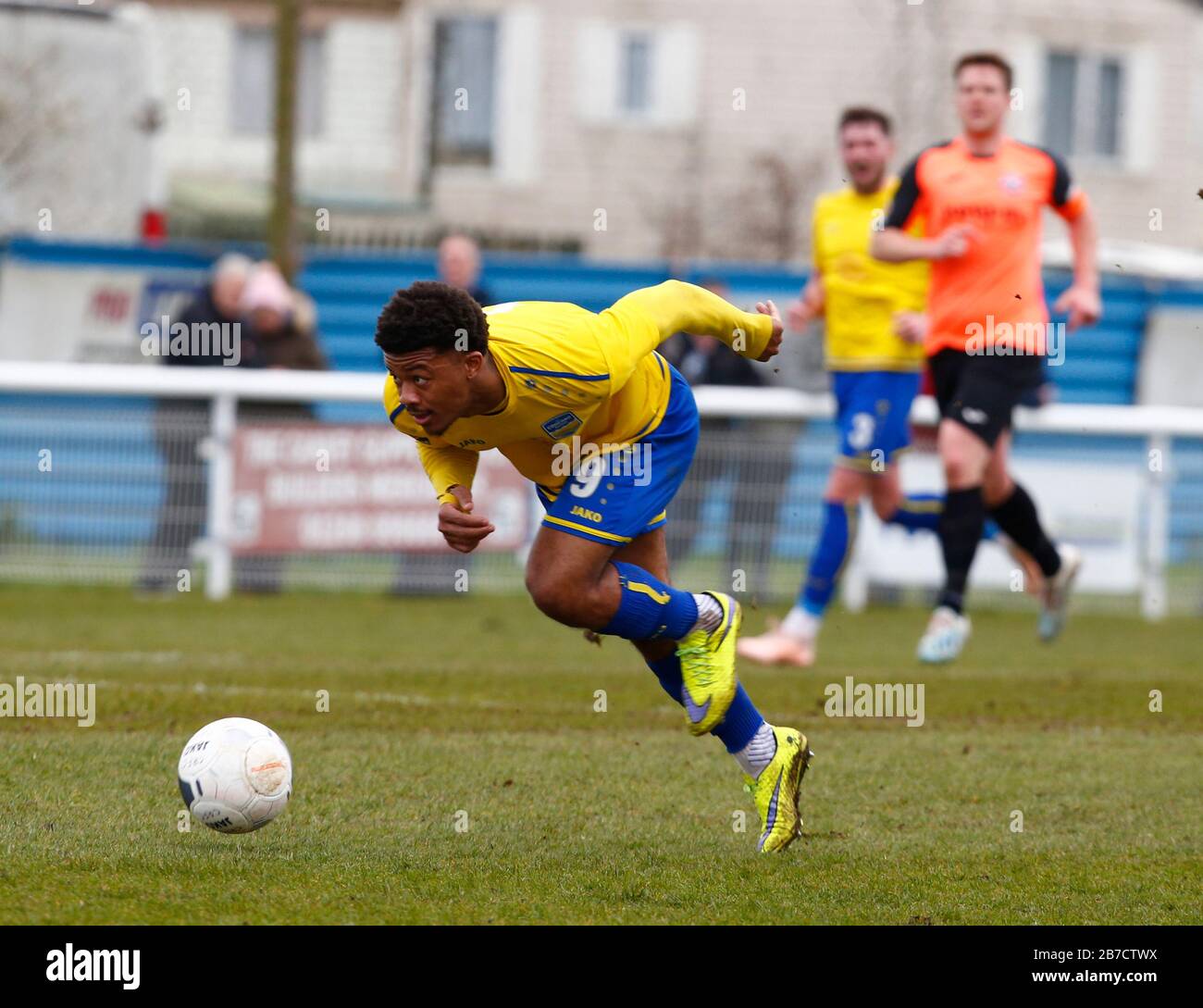 Decarrey Sheriff di Concord Rangers in azione durante la Vanarama National League South Match tra Concord Rangers e Tonbridge Angels al Tamigi R. Foto Stock