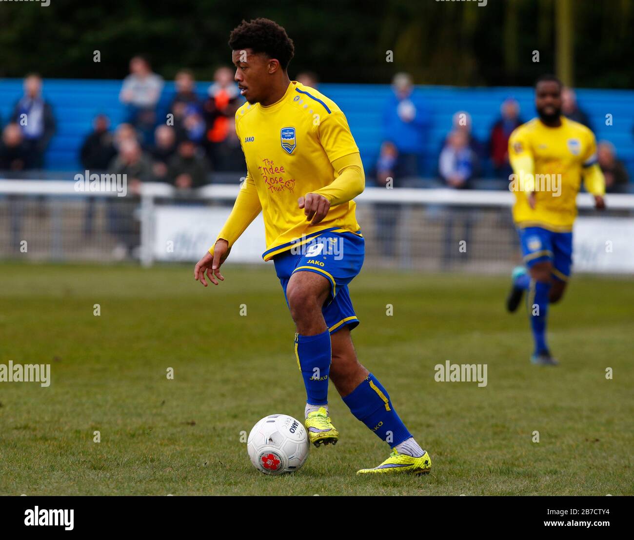 Decarrey Sheriff di Concord Rangers in azione durante la Vanarama National League South Match tra Concord Rangers e Tonbridge Angels al Tamigi R. Foto Stock