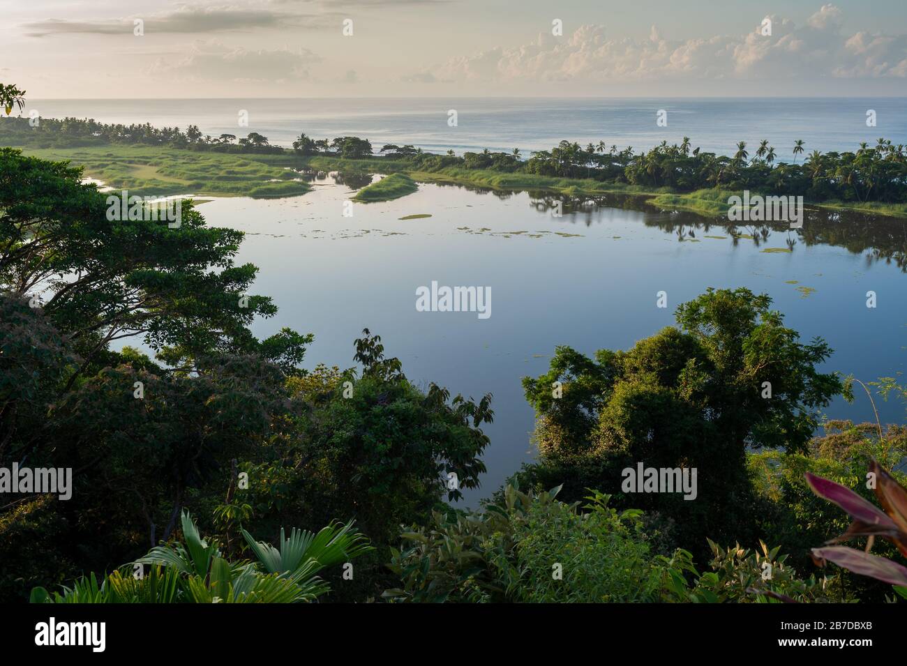 Laguna di Pejeperrito dal drone; Parco Nazionale di Corcovado; Penisola di Osa; Costa Rica; Centroamerica Foto Stock