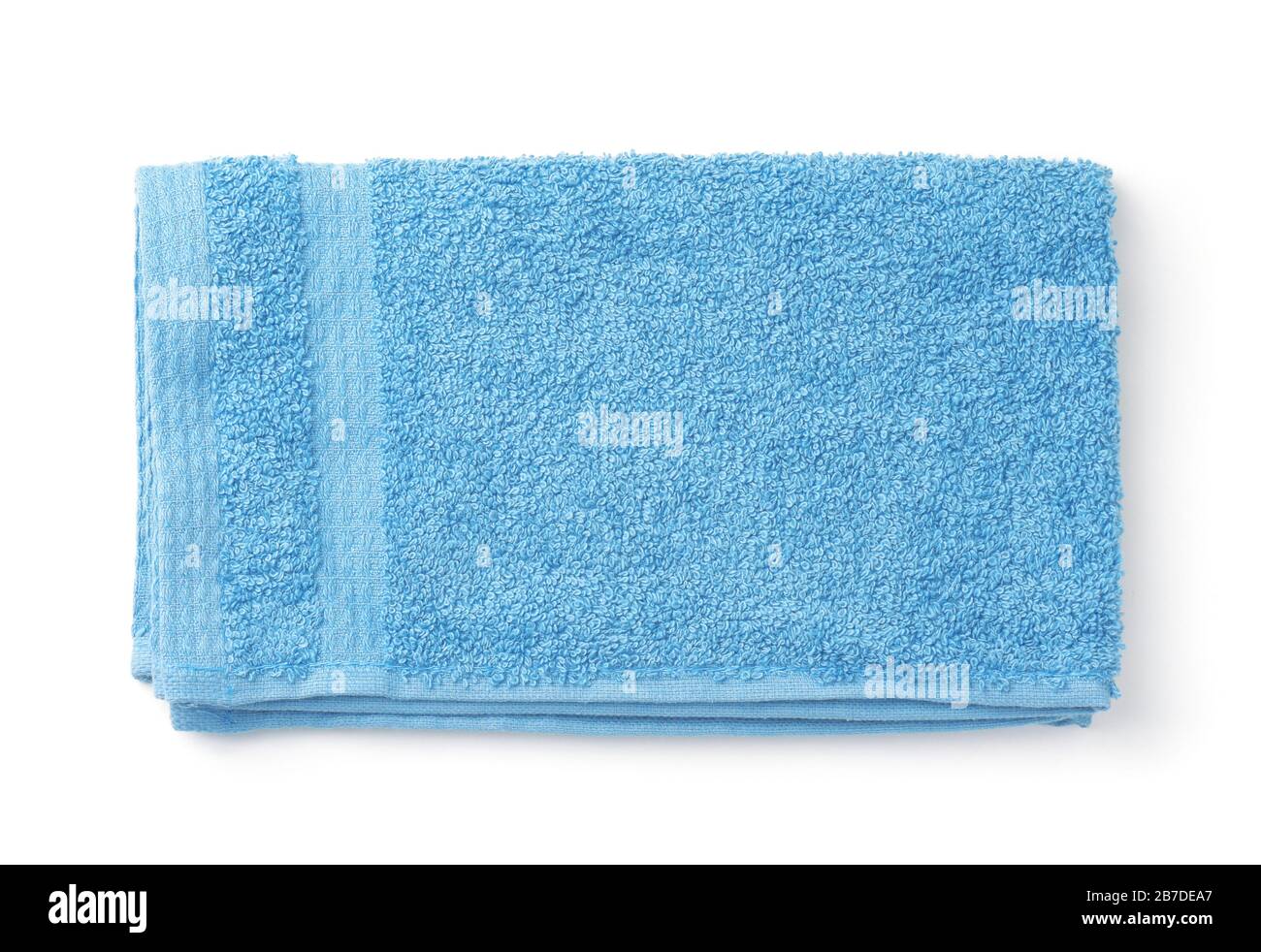 Vista dall'alto dell'asciugamano di spugna blu piegato isolato su bianco Foto Stock