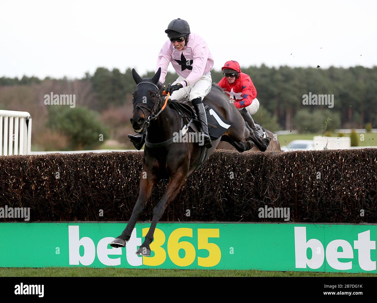 Thomas Todd guidato dal fantino Patrick Cowley salta l'ultimo a vincere l'handicap Chase del presidente del consiglio distrettuale di West Lindsey all'ippodromo Market Rasen. Foto Stock