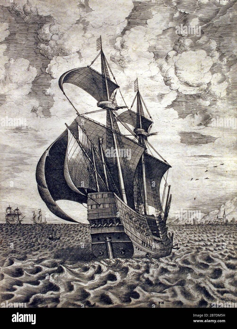 Armata quattro nave a torrefazione per un porto 1561-1562 di Pieter Brueghel il Vecchio 1525-1562 e Frans Huys 1522-1562 la famiglia Brueghel ( Bruegel o Breughel ), pittori fiamminghi 16 ° - 17 ° secolo, belga, Belgio. Foto Stock