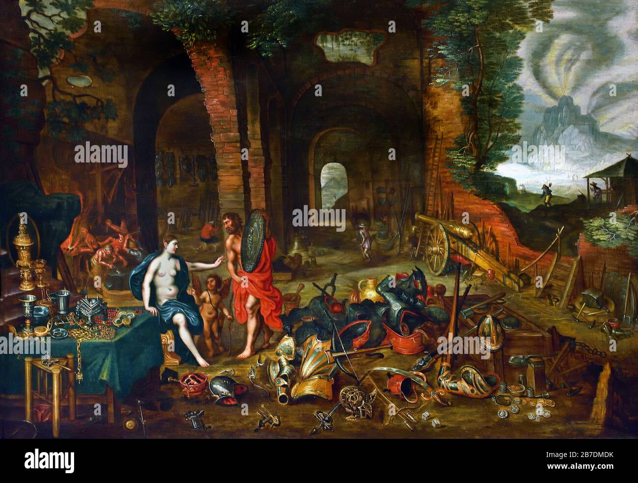 Allegoria di fuoco 1630 di Jan Brueghel il più giovane 1601-1678 e Hendrick van Balen 1572-1632, la famiglia Brueghel ( Bruegel o Breughel ), pittori fiamminghi 16 ° - 17 ° secolo, belga, Belgio. Foto Stock