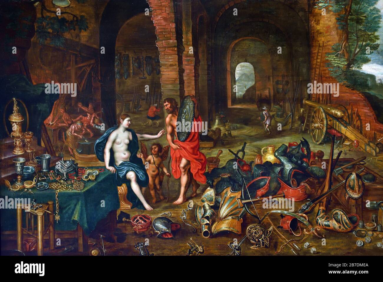 Allegoria di fuoco 1630 di Jan Brueghel il più giovane 1601-1678 e Hendrick van Balen 1572-1632, la famiglia Brueghel ( Bruegel o Breughel ), pittori fiamminghi 16 ° - 17 ° secolo, belga, Belgio. Foto Stock