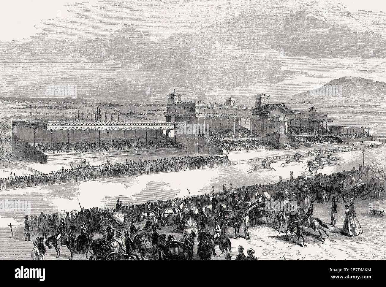 La prima corsa in assoluto si è disputata all'ippodromo di ParisLongchamp il 27 aprile 1857, Bois de Boulogne, Parigi, Francia Foto Stock