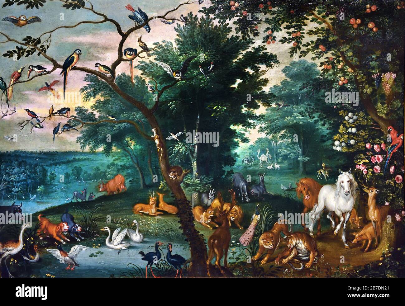Il Paradiso terrestre di Jan Brueghel il più giovane 1601-1678 la famiglia Brueghel ( Bruegel o Breughel ), pittori fiamminghi 16 - 17 ° secolo, belga, Belgio. Foto Stock