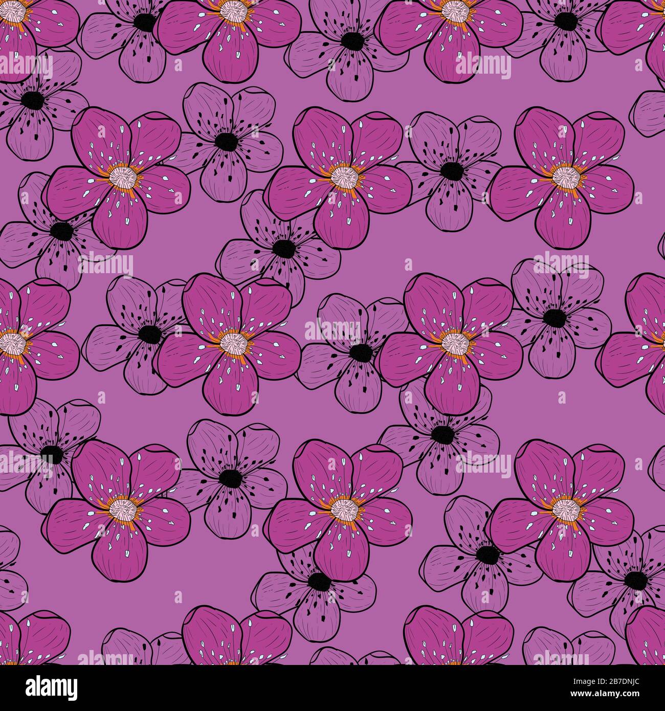 Motivo vettoriale senza cuciture Cherry Blossom. Primavera fioritura astratta fiori d'arancio su sfondo verde. Floreale sfondo colorato di pera, sakura, mela. Illustrazione Vettoriale