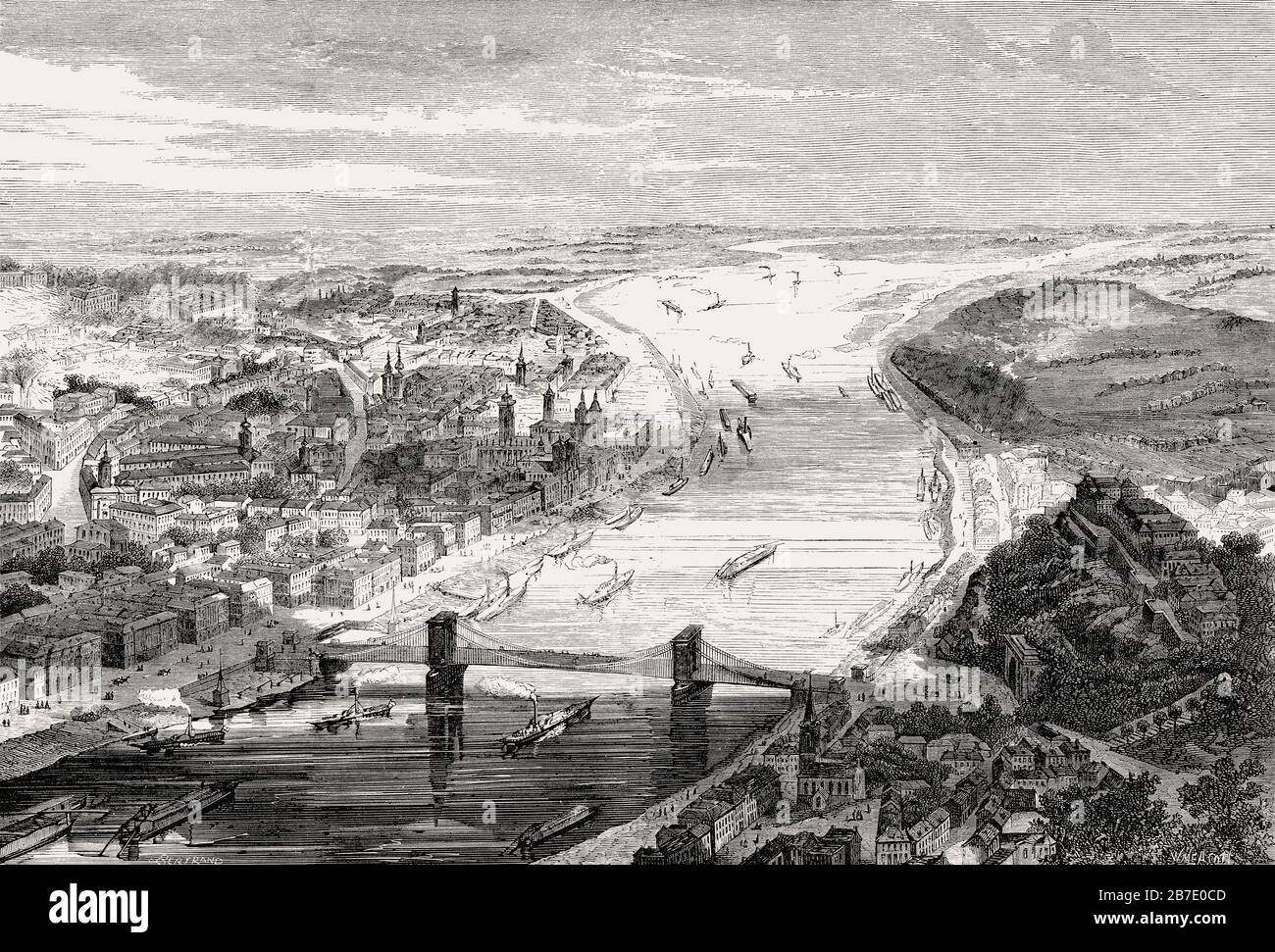 Il Ponte Delle Catene Széchenyi, Pest, Parte Di Budapest, Ungheria, 1857 Foto Stock