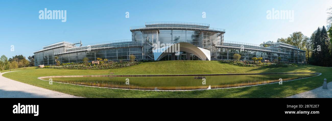 Vista panoramica del Palazzo delle piante al Giardino Botanico Meise Foto Stock