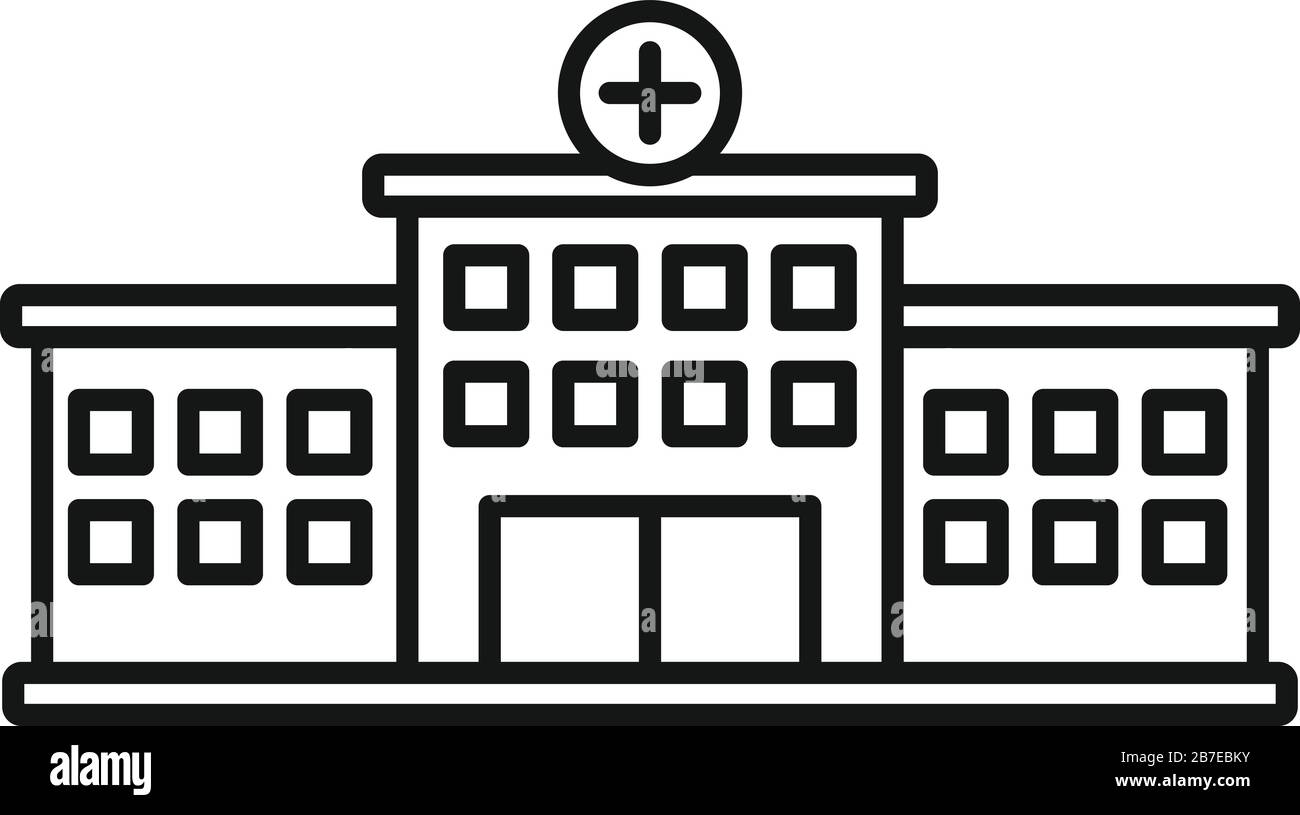 Ospedale icona. Ospedale di contorno edificio icona vettoriali per il web design isolato su sfondo bianco Illustrazione Vettoriale