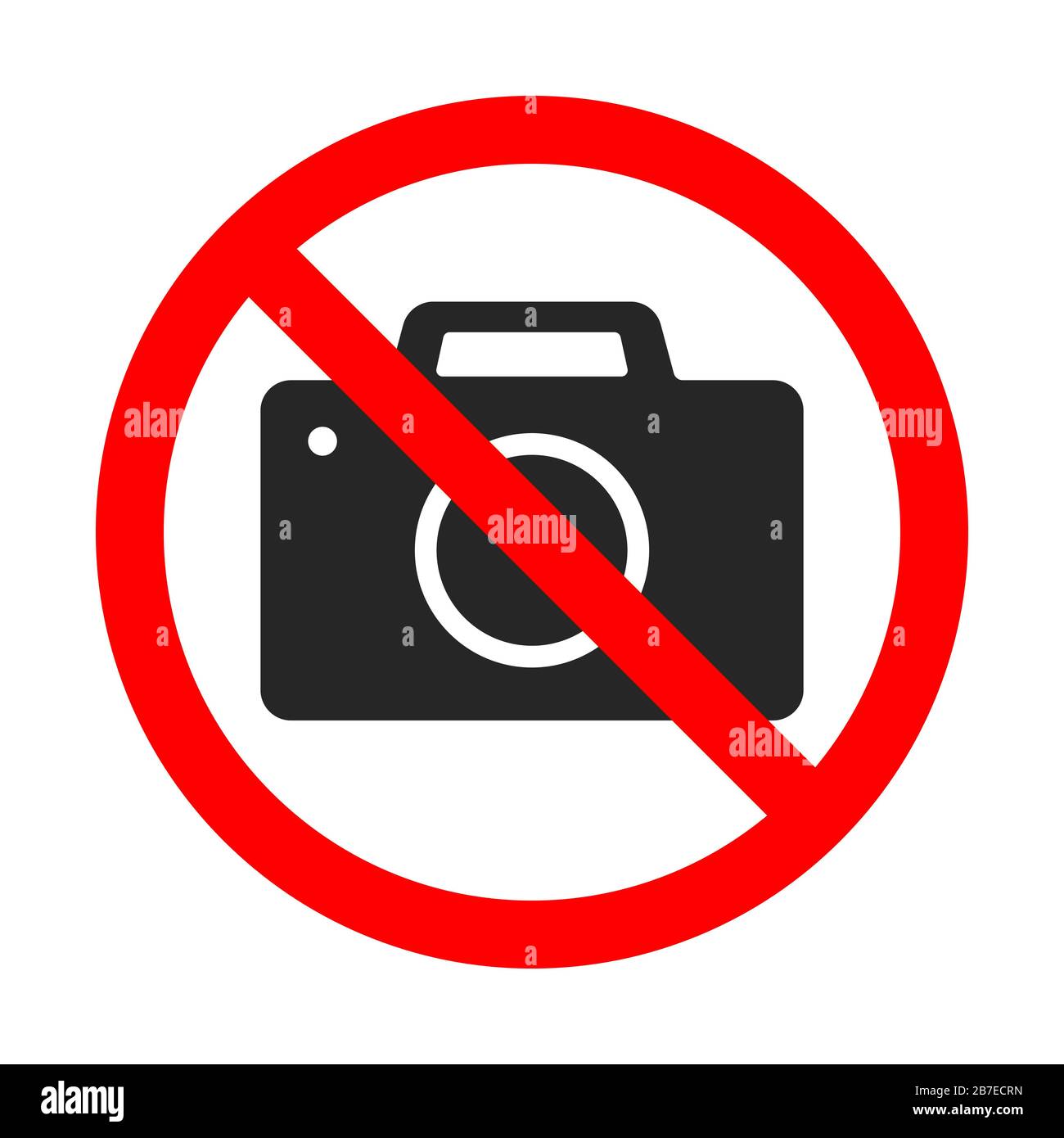 Nessun Segno Fotografico. Icona vettore non consentito della telecamera. Nessun segnale della fotocamera su sfondo bianco. Illustrazione Vettoriale