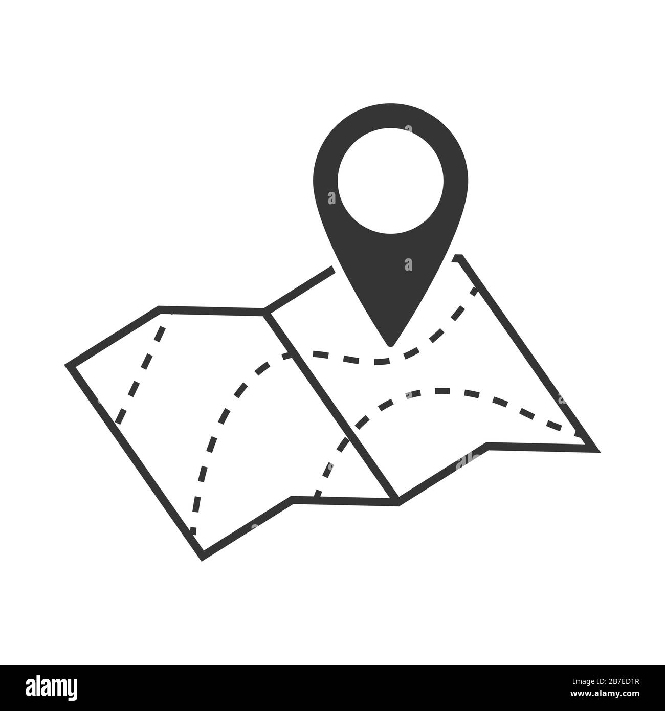 Mappa con simbolo di posizione. Pin di tracciamento GPS. Icona contorno vettore isolata. Icona di geolocalizzazione. Illustrazione Vettoriale