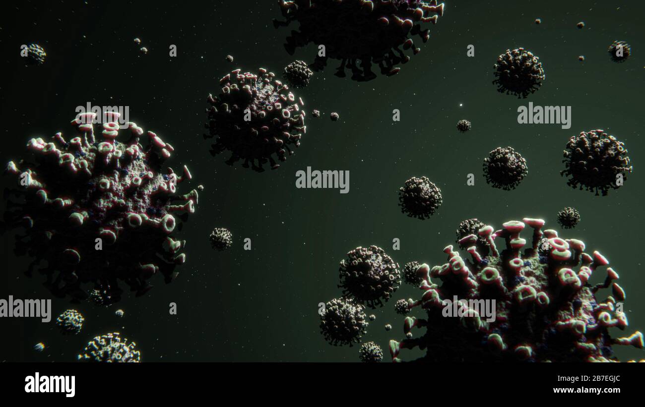 Gruppo di molecole di batteri di influenza del Coronavirus COVID-19 flottanti Foto Stock