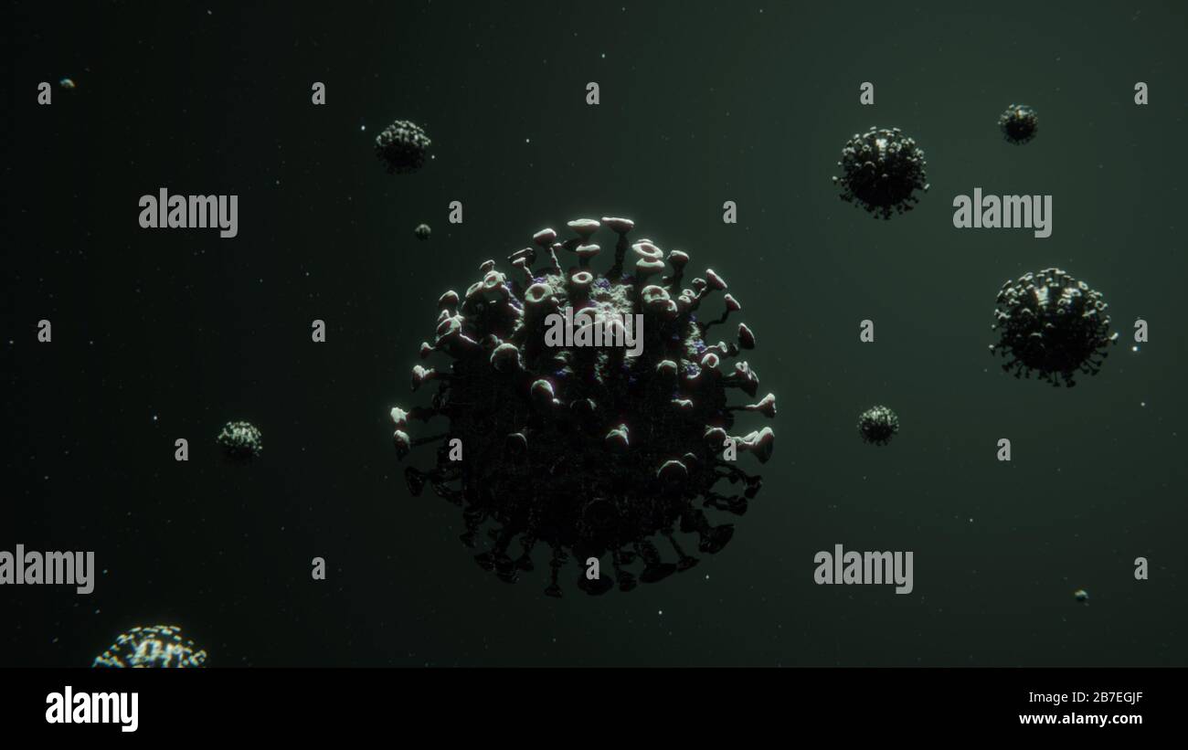 Molecole di influenza di coronavirus galleggianti COVID-19 Foto Stock