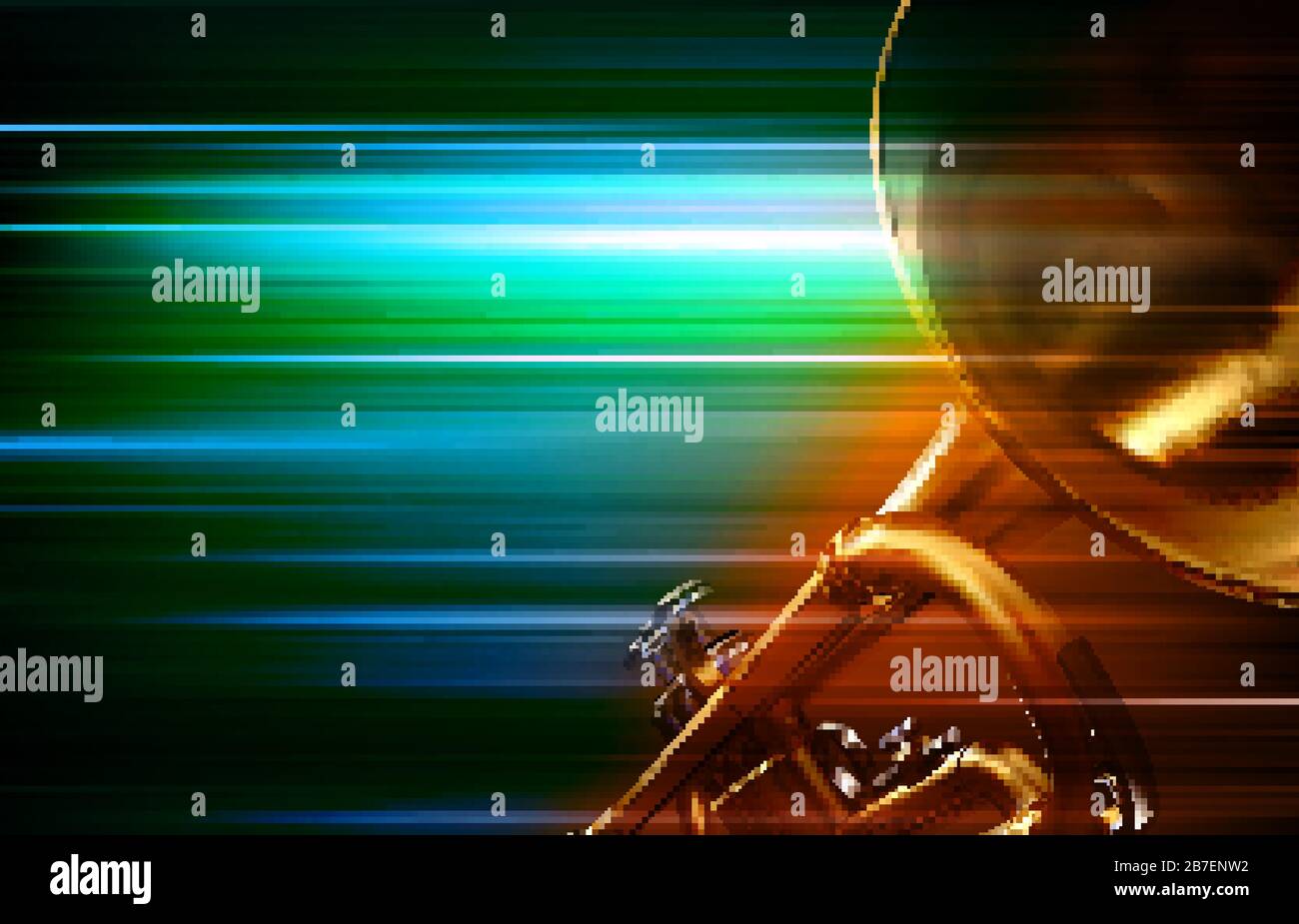 Verde astratta di sfocatura dello sfondo musicale con tromba Illustrazione Vettoriale