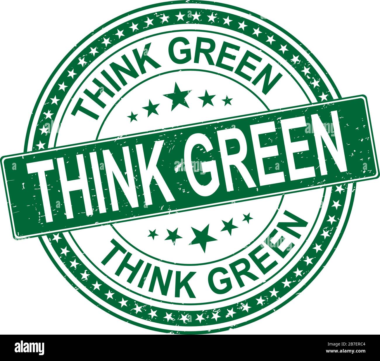 Grunge timbro di gomma con piccole stelle e la parola Think Green Inside, illustrazione vettoriale Illustrazione Vettoriale
