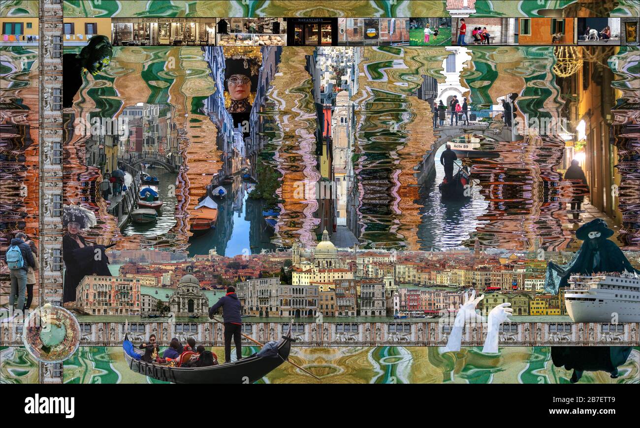 Un composito di vita quotidiana veneziana per un design tessile. Foto Stock