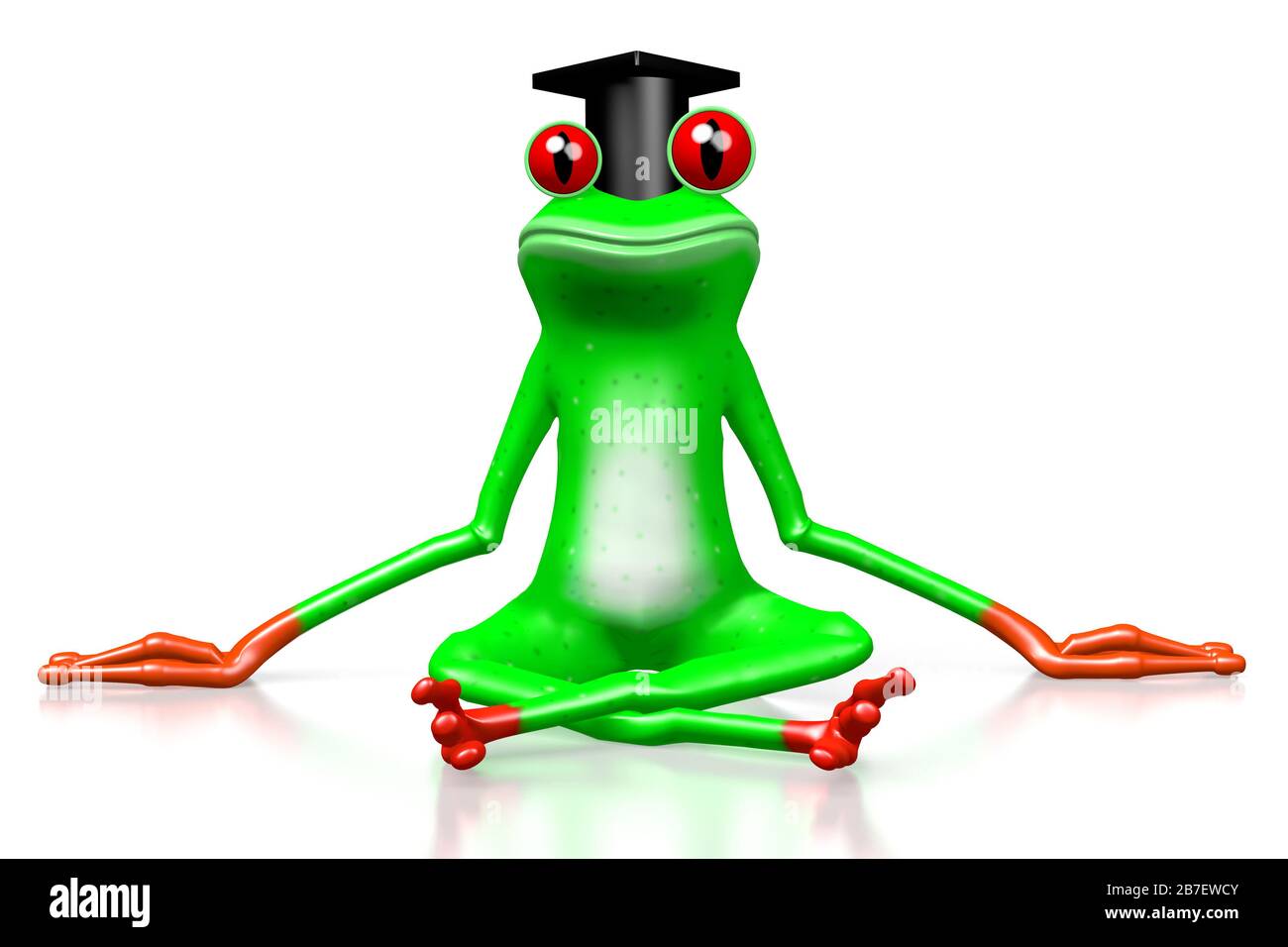 Cartoon 3D con la rana indossata da uno studente - ideale per argomenti come università, scuola, laurea, conoscenza, ecc.. Foto Stock