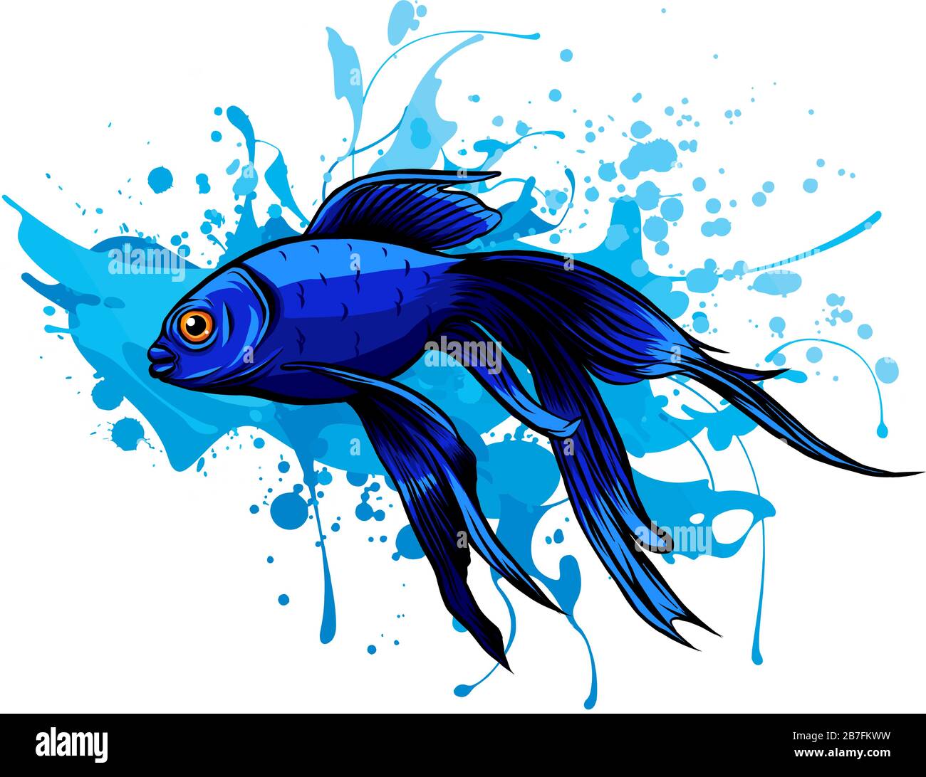 Illustrazione con elementi di vetro colorato, pesce dorato brillante Illustrazione Vettoriale