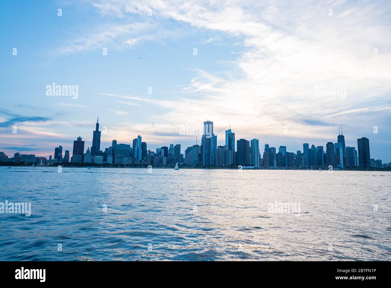 Vista spettacolare dello skyline di Chicago con la Sears Tower a Chicago, Illinois, USA Foto Stock