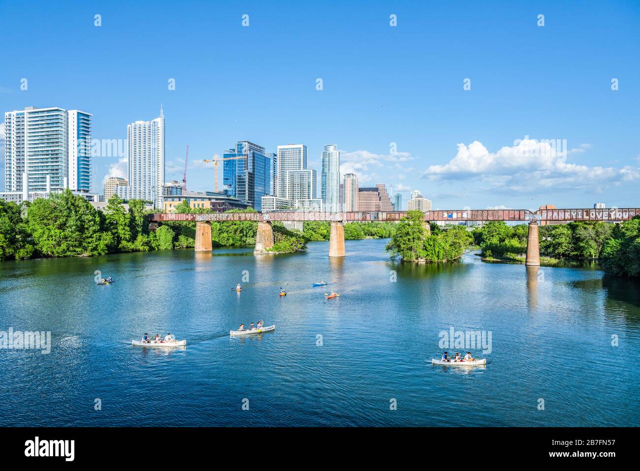 Vista spettacolare dello skyline di Austin durante il Sunny Day ad Austin, Texas USA Foto Stock