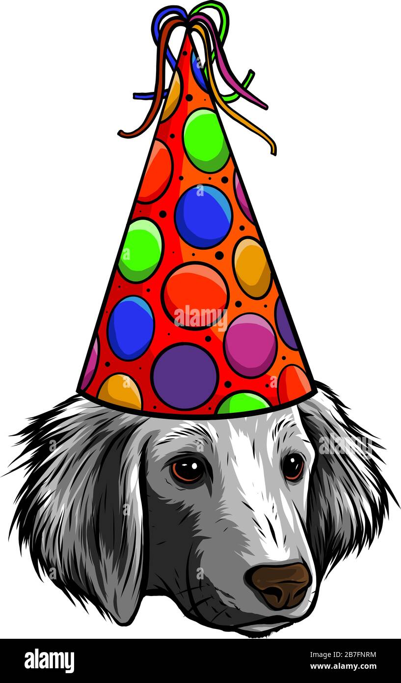 Poster natalizio. Cucciolo Beagle in un cappello da festa. Illustrazione vettoriale. Illustrazione Vettoriale