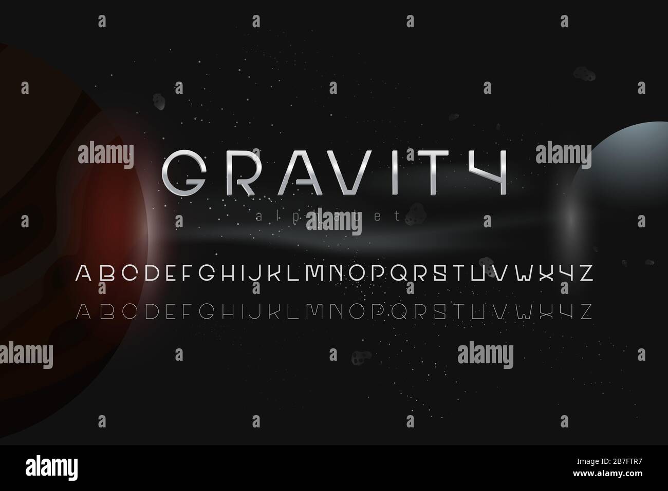 Set di caratteri alfabetici per tema spazio esterno sci-fi Illustrazione Vettoriale