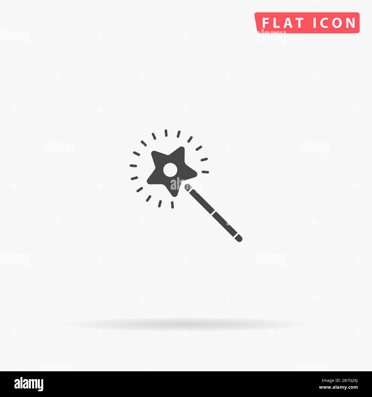 Icona del vettore piatto Magic Wand. Segno di stile glifo. Semplice simbolo di illustrazioni disegnate a mano per infografiche concettuali, progetti progettuali, UI e UX, sito web o Illustrazione Vettoriale