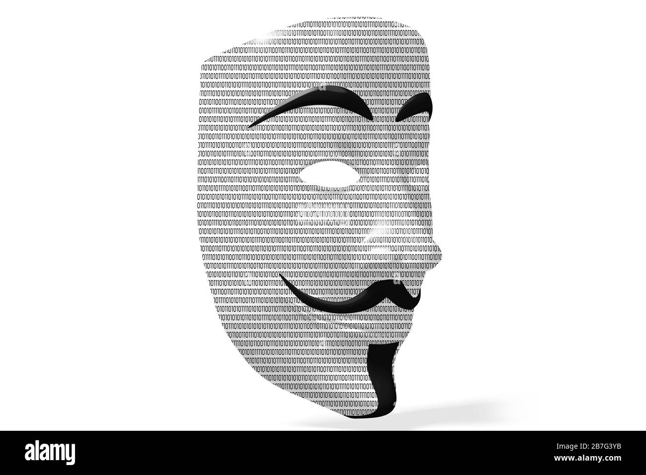 Maschera anonima con codice binario - isolata su sfondo bianco Foto Stock